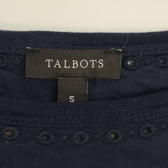 Talbots Navy Royal Blue Eyelet Trim Slip On Short Sleeve Midi Dress Size‎ Small - Picture 4 of 7